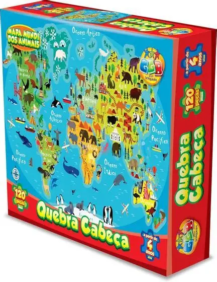 QUEBRA-CABEÇA MAPA MUNDI ANIMAIS (120 PEÇAS)